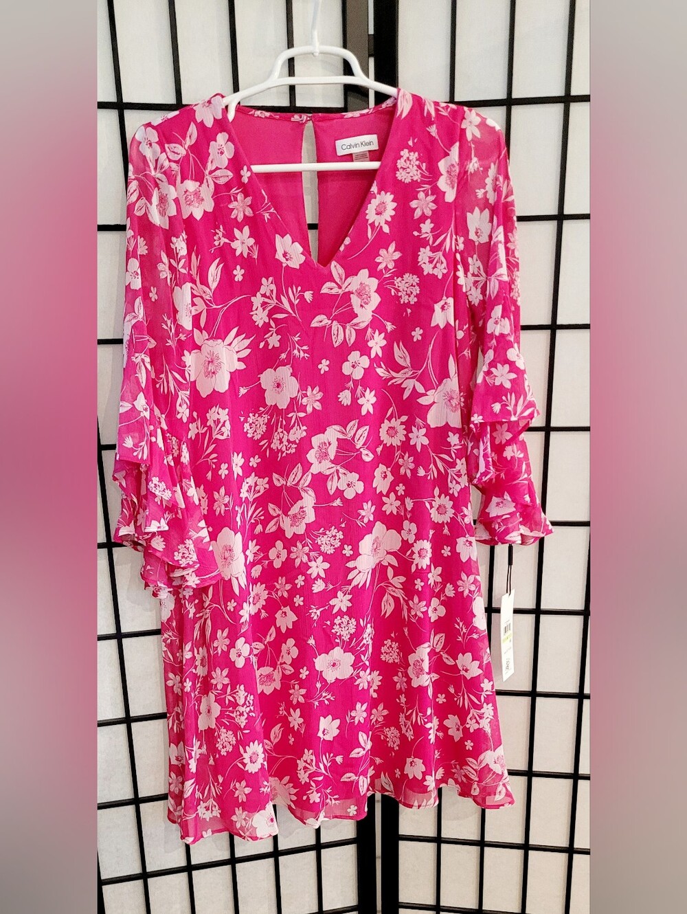 Calvin Klein Chiffon Print Bell Sleeve Dress